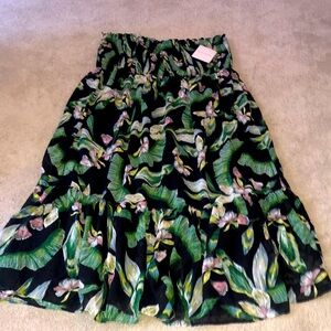 Stella & Dot Strapless Sundress Plus size 1X Black Green Tropical‎ Print NWT